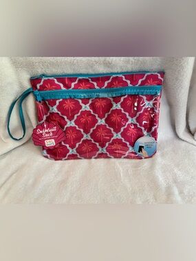 Swimsuit Sack Clear Cosmetic Pouch in Pink with Teal Trim by Sol Mate